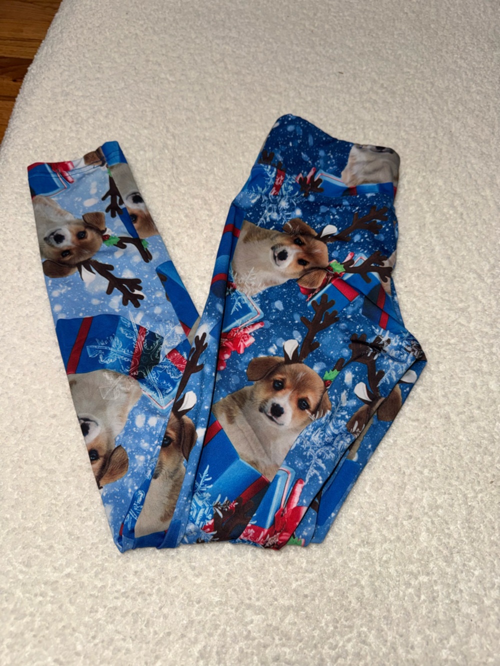 Justice Blue & Pink Holiday Puppy Print Leggings